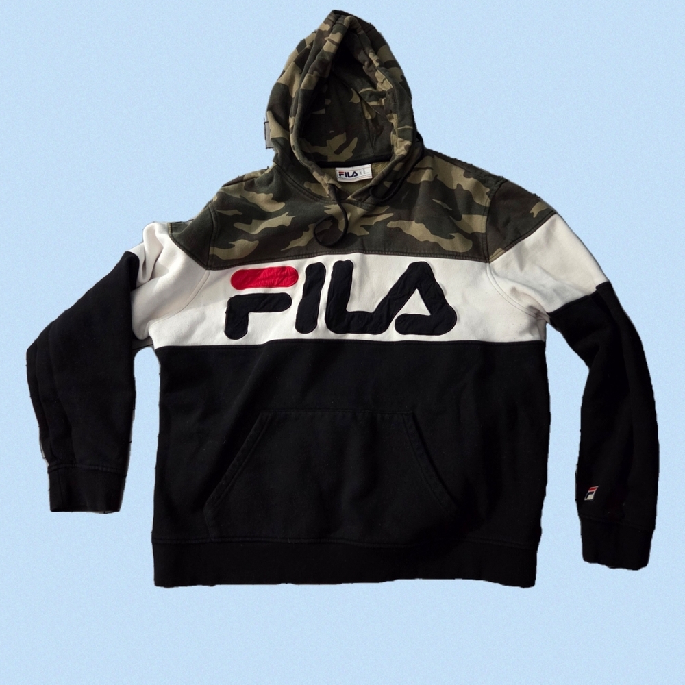 Fila Mens Big & Tall Camouflage White Black Pullover Hoodie Sweatshirt